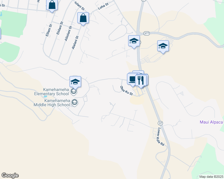 map of restaurants, bars, coffee shops, grocery stores, and more near 27 Ohia Lehua Place in Makawao