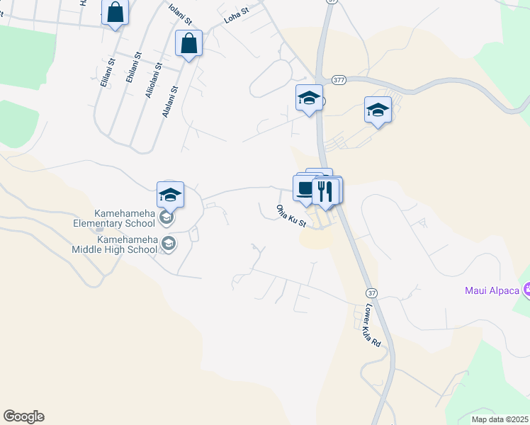 map of restaurants, bars, coffee shops, grocery stores, and more near 28 Ohia Lehua Place in Makawao