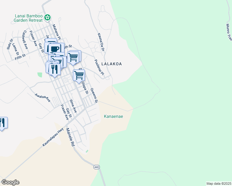 map of restaurants, bars, coffee shops, grocery stores, and more near 170 Kauna'Oa Drive in Paia