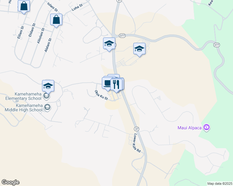 map of restaurants, bars, coffee shops, grocery stores, and more near 0 Kiopaa Street in Makawao