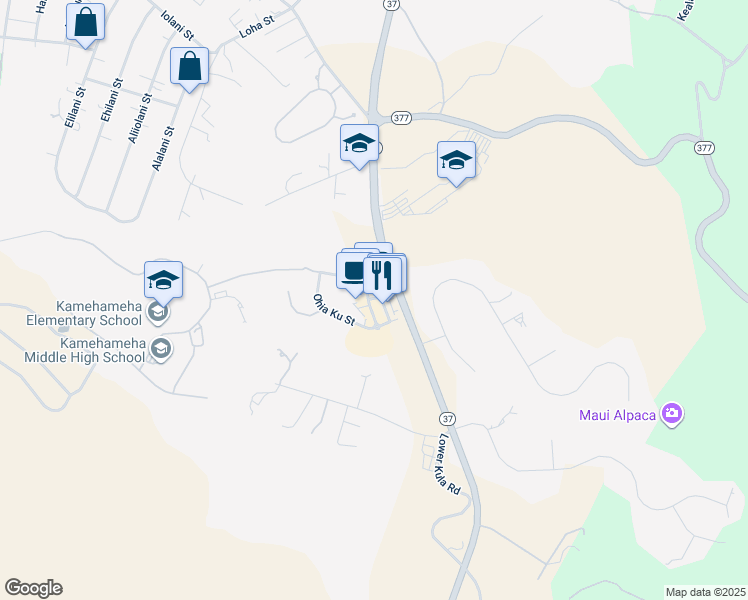 map of restaurants, bars, coffee shops, grocery stores, and more near 8 Kiopaa Street in Makawao