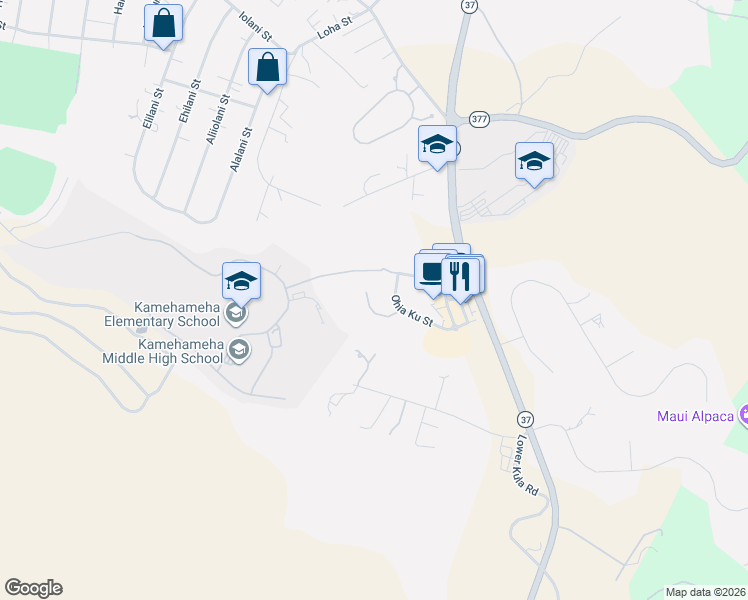 map of restaurants, bars, coffee shops, grocery stores, and more near 28 Ohia Lehua Place in Makawao
