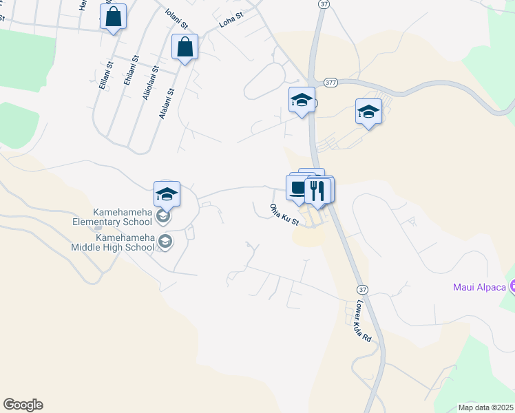 map of restaurants, bars, coffee shops, grocery stores, and more near 32 Ohia Lehua Place in Makawao