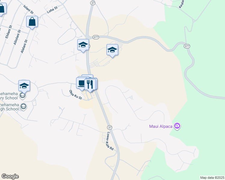 map of restaurants, bars, coffee shops, grocery stores, and more near 88 Aulii Drive in Makawao