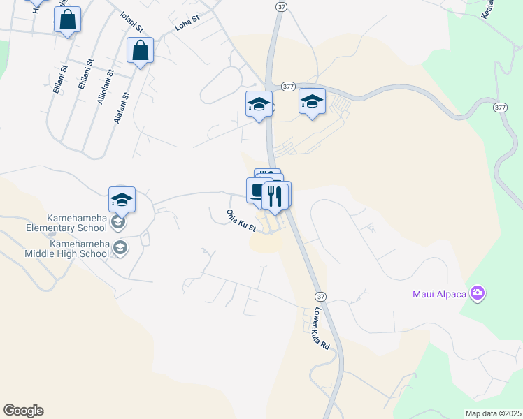 map of restaurants, bars, coffee shops, grocery stores, and more near 0 Kupaoa Street in Makawao