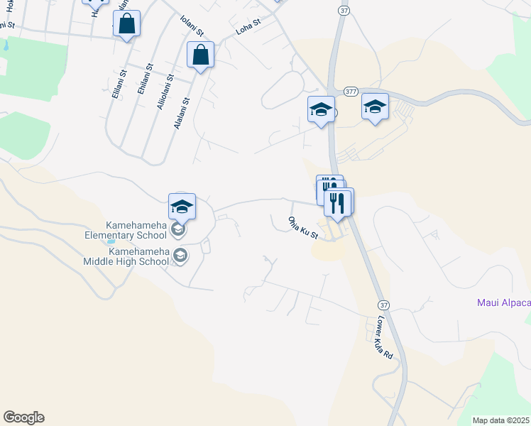 map of restaurants, bars, coffee shops, grocery stores, and more near 35 Ohia Lehua Place in Makawao