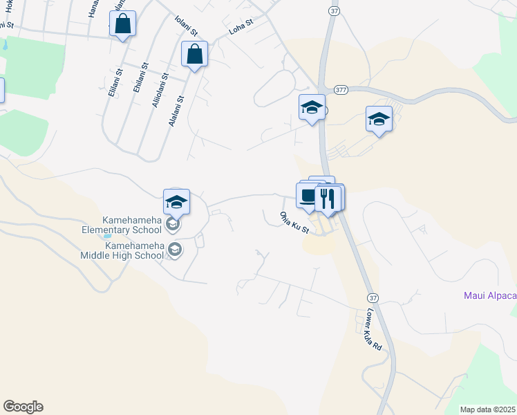 map of restaurants, bars, coffee shops, grocery stores, and more near 35 Ohia Lehua Place in Makawao