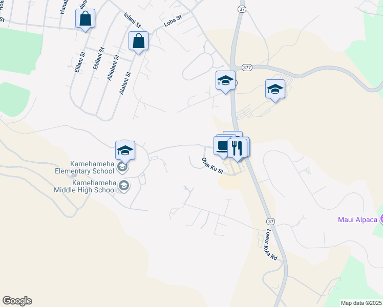 map of restaurants, bars, coffee shops, grocery stores, and more near 36 Ohia Lehua Place in Makawao