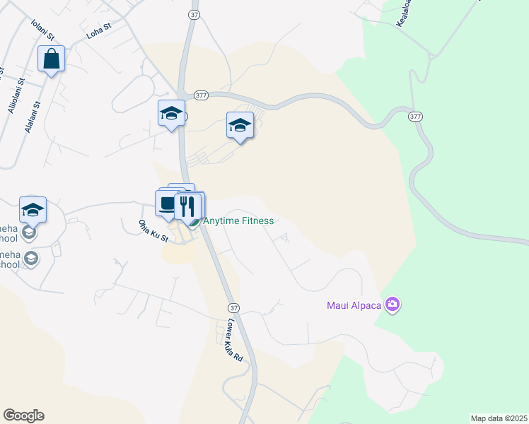 map of restaurants, bars, coffee shops, grocery stores, and more near 151 Aulii Drive in Makawao