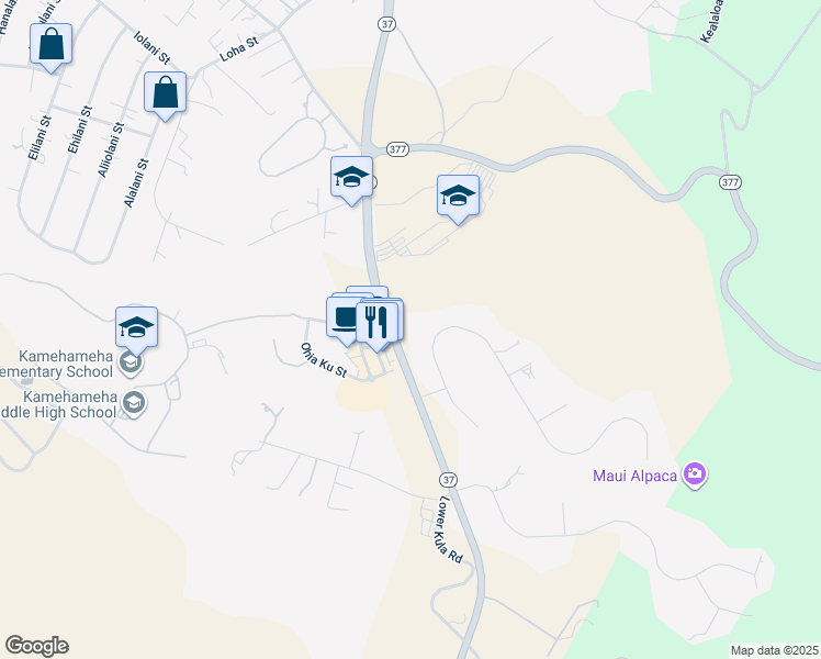 map of restaurants, bars, coffee shops, grocery stores, and more near 69 Aulii Drive in Makawao