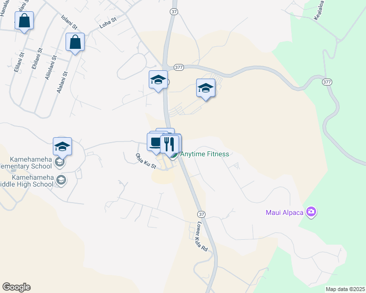map of restaurants, bars, coffee shops, grocery stores, and more near 69 Aulii Drive in Makawao