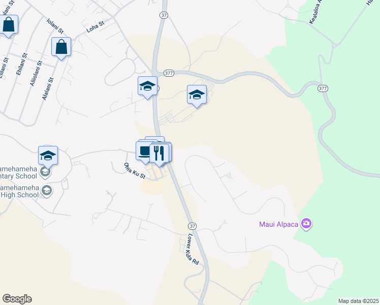 map of restaurants, bars, coffee shops, grocery stores, and more near 91 Aulii Drive in Makawao