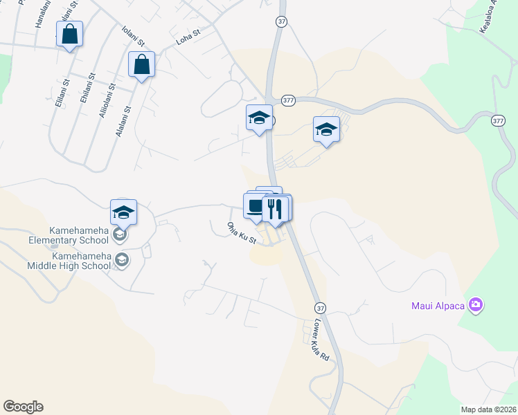 map of restaurants, bars, coffee shops, grocery stores, and more near 15 Kuinehe Place in Makawao