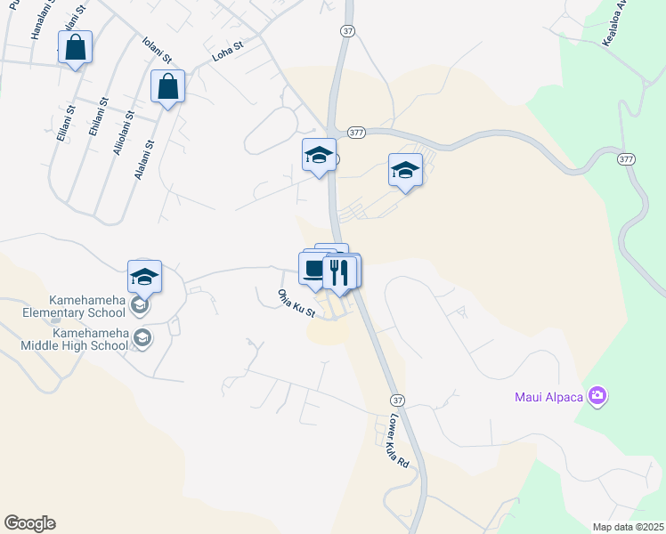 map of restaurants, bars, coffee shops, grocery stores, and more near 5 Kuinehe Place in Makawao