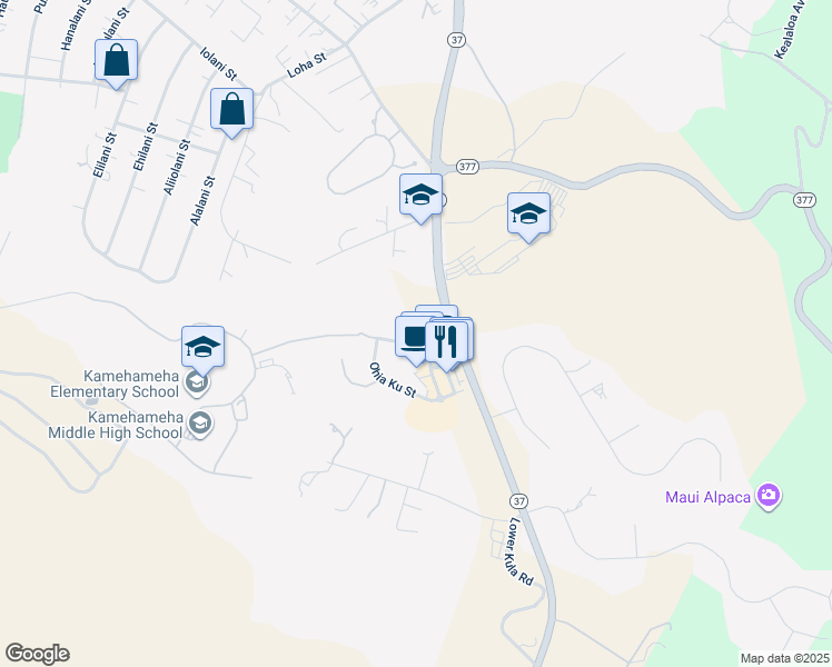 map of restaurants, bars, coffee shops, grocery stores, and more near 27 Kuinehe Place in Makawao