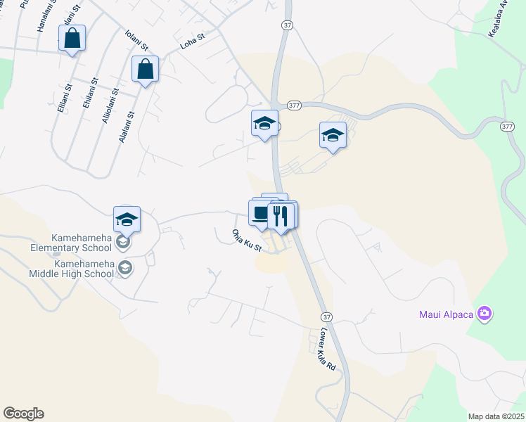 map of restaurants, bars, coffee shops, grocery stores, and more near 27 Kuinehe Place in Makawao