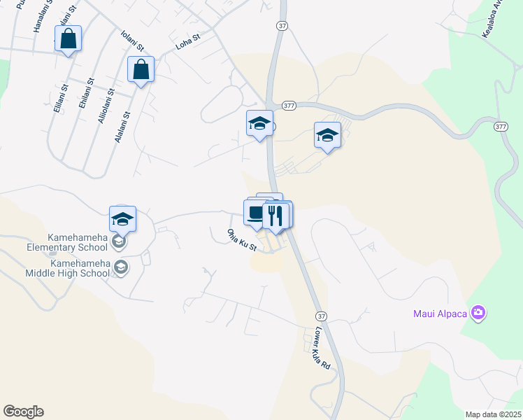 map of restaurants, bars, coffee shops, grocery stores, and more near 17 Kuinehe Place in Makawao