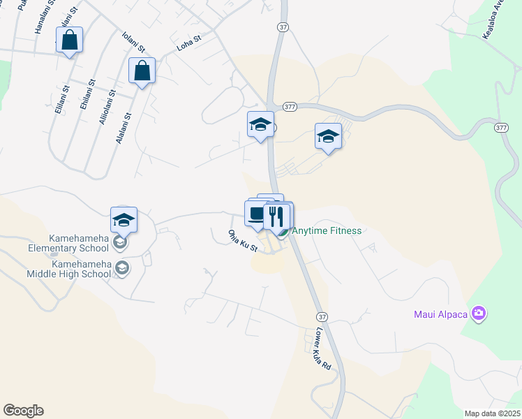 map of restaurants, bars, coffee shops, grocery stores, and more near 21 Kuinehe Place in Makawao