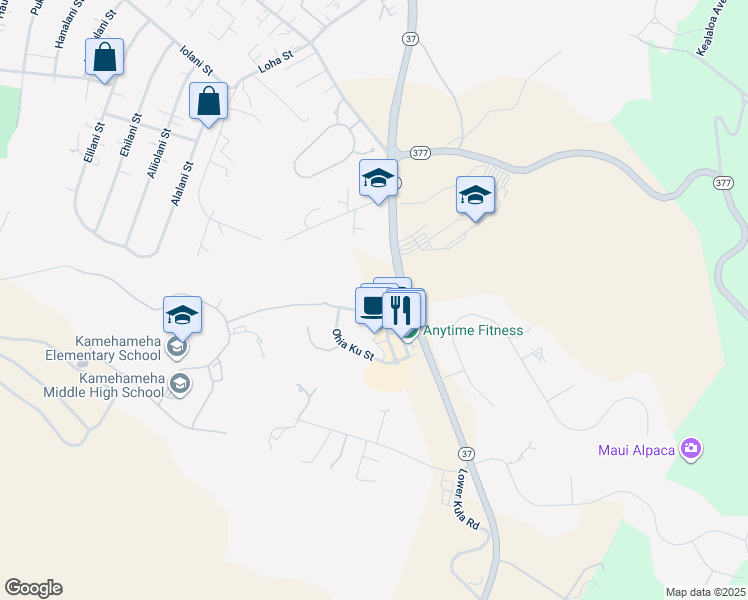 map of restaurants, bars, coffee shops, grocery stores, and more near 21 Aapueo Parkway in Makawao