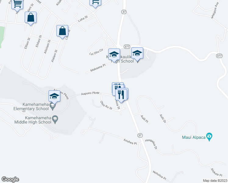map of restaurants, bars, coffee shops, grocery stores, and more near 27 Kuinehe Place in Makawao