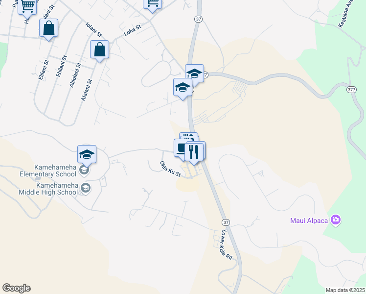 map of restaurants, bars, coffee shops, grocery stores, and more near 38 Kuinehe Place in Makawao