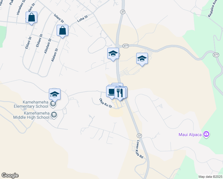 map of restaurants, bars, coffee shops, grocery stores, and more near 38 Kuinehe Place in Makawao