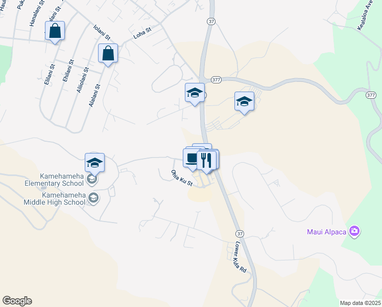 map of restaurants, bars, coffee shops, grocery stores, and more near 45 Kuinehe Place in Makawao