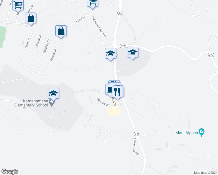 map of restaurants, bars, coffee shops, grocery stores, and more near 46 Kuinehe Place in Makawao