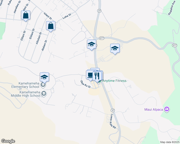 map of restaurants, bars, coffee shops, grocery stores, and more near 40 Kuinehe Place in Makawao