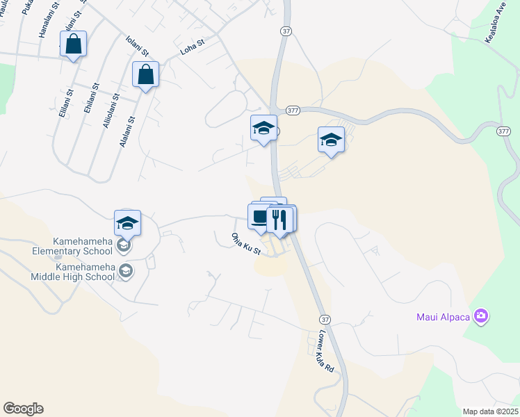map of restaurants, bars, coffee shops, grocery stores, and more near 36 Kuinehe Place in Makawao