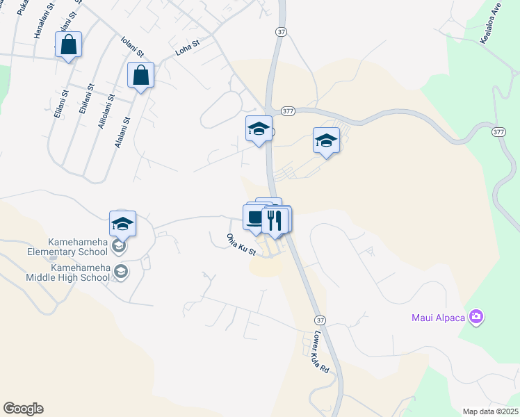 map of restaurants, bars, coffee shops, grocery stores, and more near 36 Kuinehe Place in Makawao