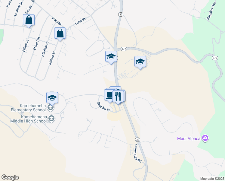 map of restaurants, bars, coffee shops, grocery stores, and more near 36 Kuinehe Place in Makawao