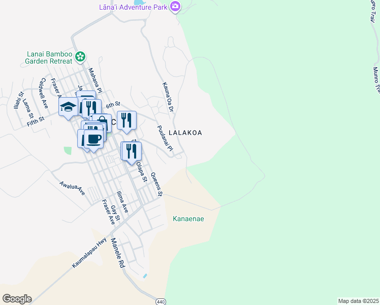 map of restaurants, bars, coffee shops, grocery stores, and more near 240 Kauna'Oa Drive in Wailuku