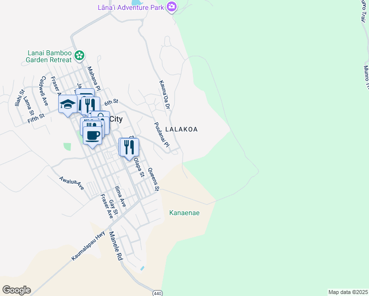 map of restaurants, bars, coffee shops, grocery stores, and more near 240 Kauna'Oa Drive in Wailuku