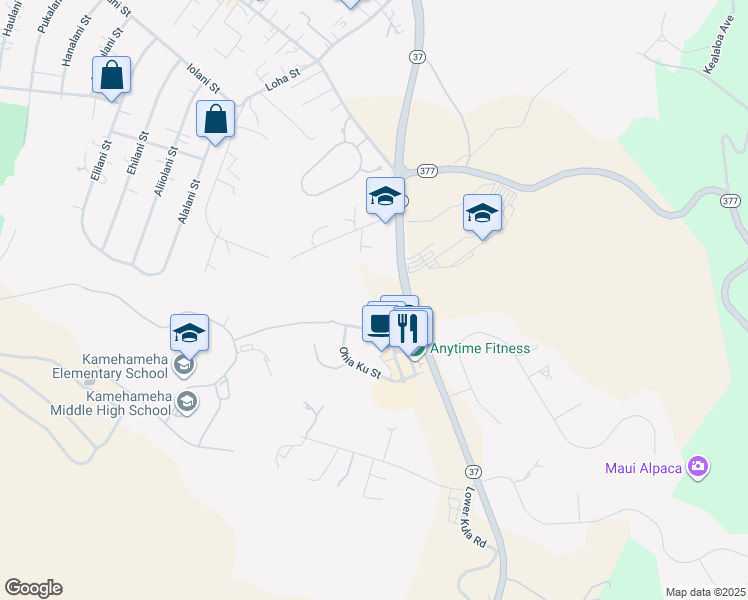 map of restaurants, bars, coffee shops, grocery stores, and more near 55 Kuinehe Place in Makawao
