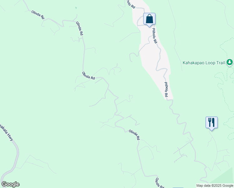 map of restaurants, bars, coffee shops, grocery stores, and more near 1465 Olinda Road in Makawao