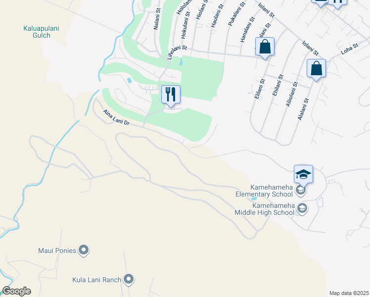 map of restaurants, bars, coffee shops, grocery stores, and more near 3028 Aina Lani Drive in Makawao