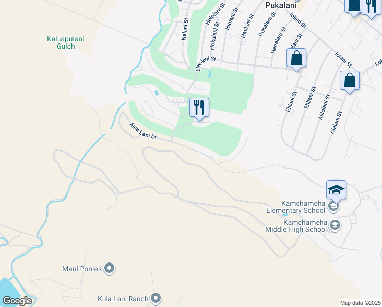 map of restaurants, bars, coffee shops, grocery stores, and more near 2950 Aina Lani Drive in Makawao