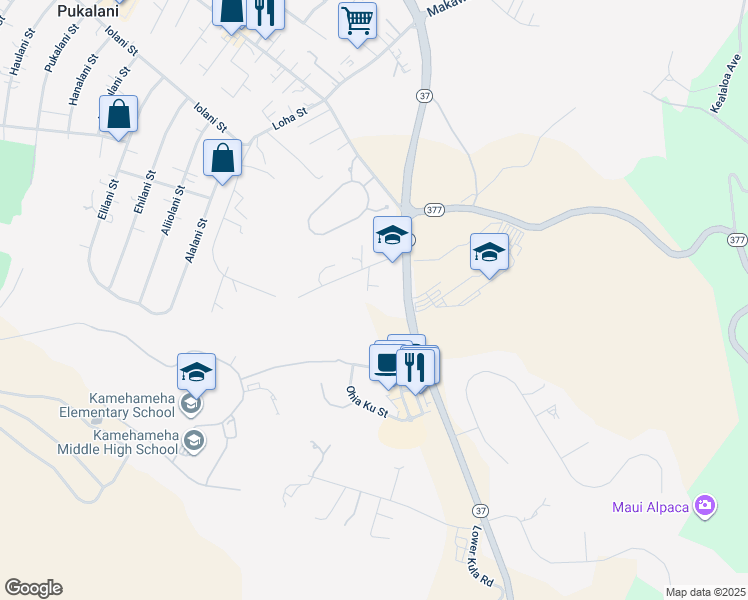 map of restaurants, bars, coffee shops, grocery stores, and more near 109 Makaena Place in Makawao