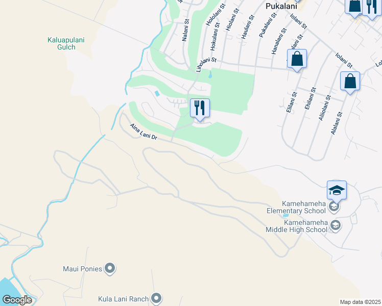 map of restaurants, bars, coffee shops, grocery stores, and more near 2950 Aina Lani Drive in Makawao