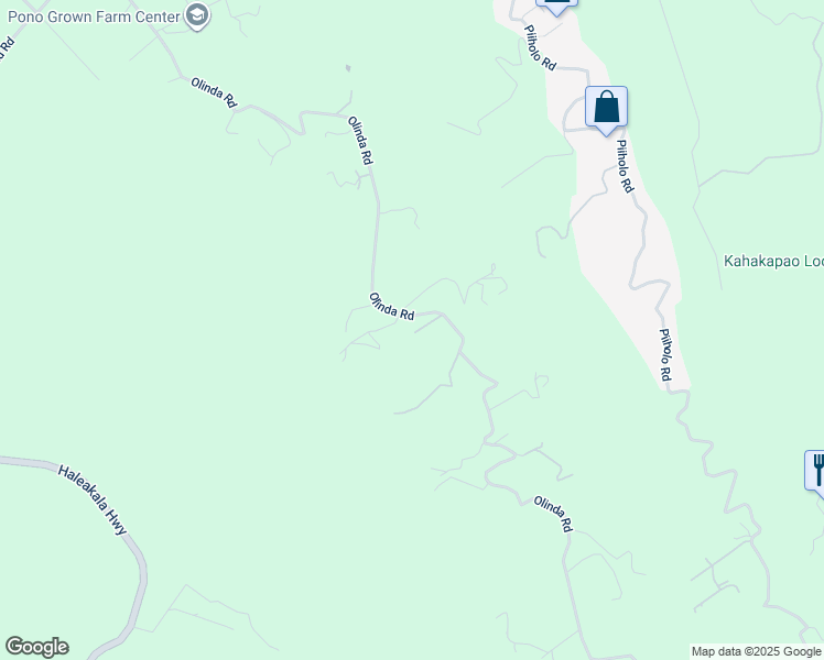 map of restaurants, bars, coffee shops, grocery stores, and more near 1310 Olinda Road in Makawao