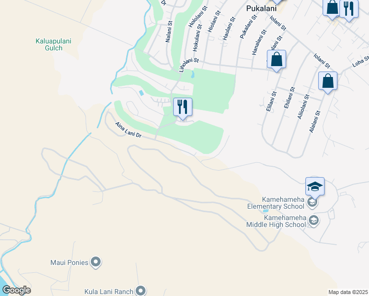 map of restaurants, bars, coffee shops, grocery stores, and more near 2981 Aina Lani Drive in Makawao