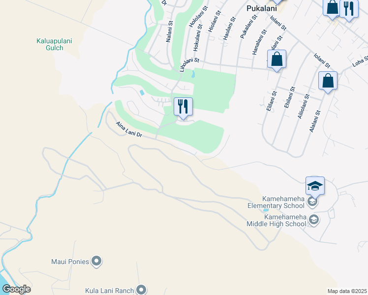 map of restaurants, bars, coffee shops, grocery stores, and more near 2981 Aina Lani Drive in Makawao
