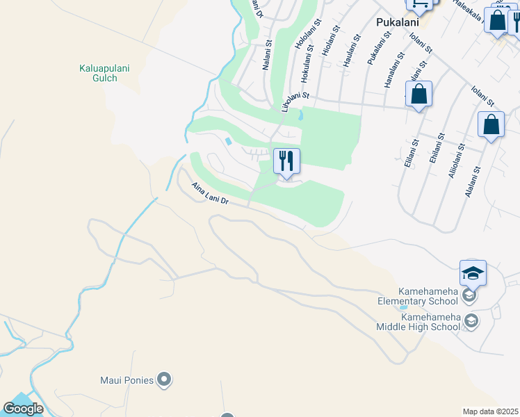 map of restaurants, bars, coffee shops, grocery stores, and more near 2905 Aina Lani Drive in Makawao