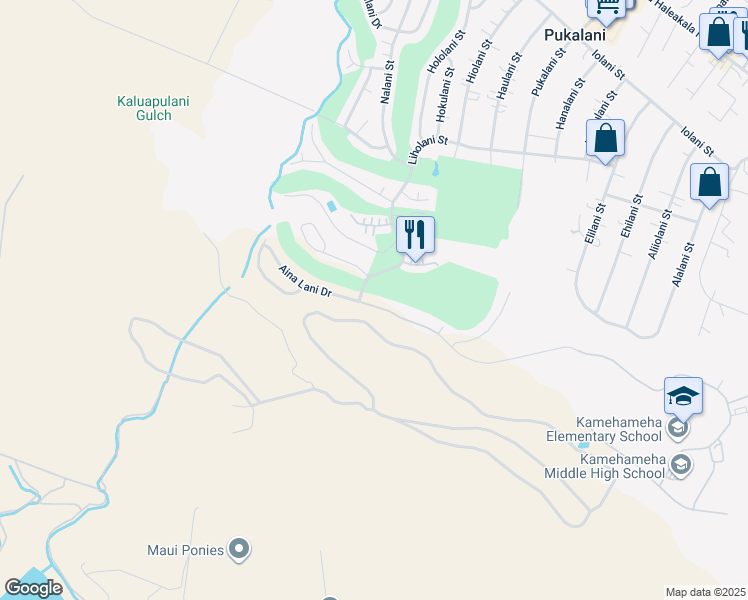 map of restaurants, bars, coffee shops, grocery stores, and more near 2905 Aina Lani Drive in Makawao