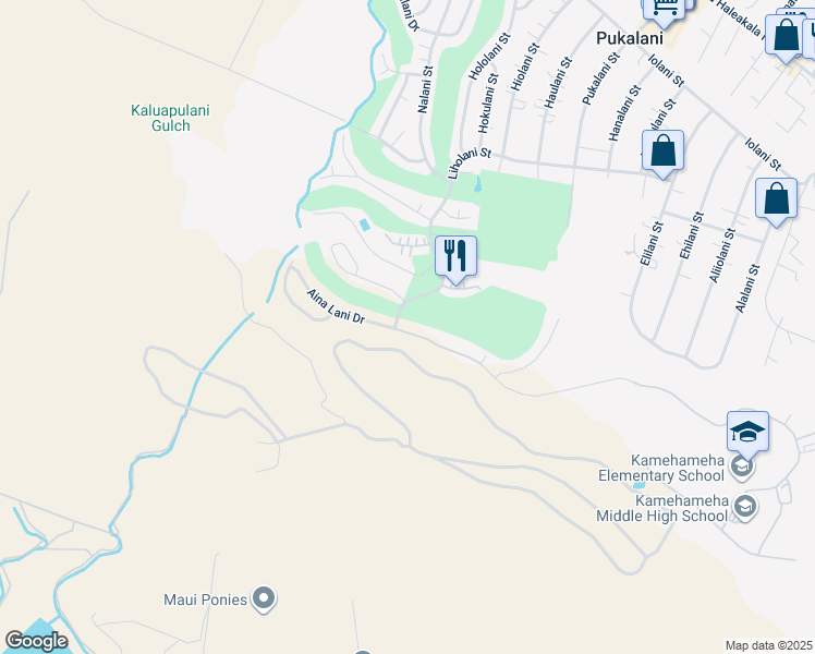 map of restaurants, bars, coffee shops, grocery stores, and more near 2905 Aina Lani Drive in Makawao