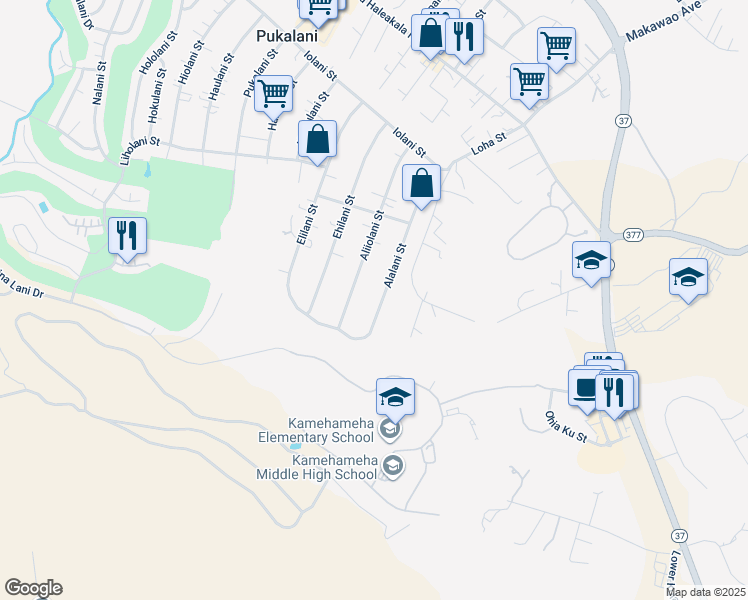 map of restaurants, bars, coffee shops, grocery stores, and more near 334 Alalani Street in Makawao