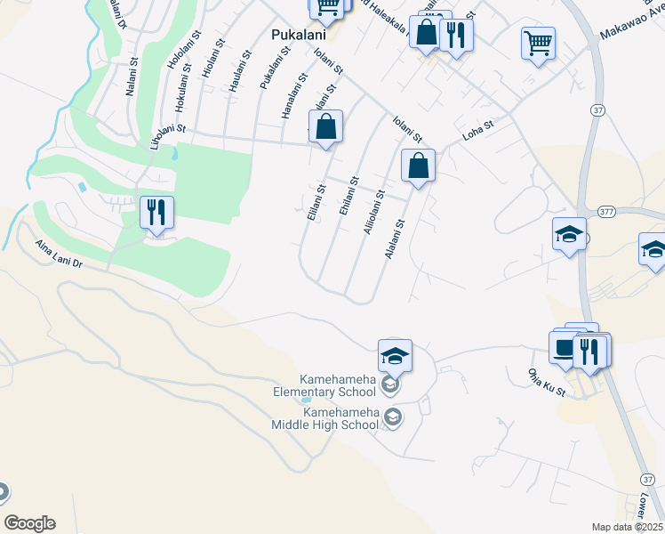 map of restaurants, bars, coffee shops, grocery stores, and more near 391 Ehilani Street in Makawao