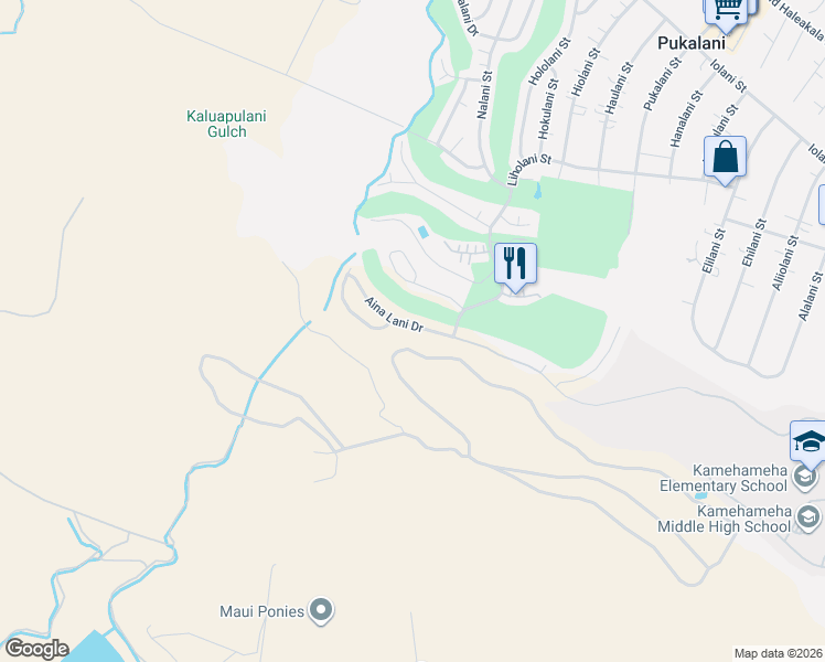 map of restaurants, bars, coffee shops, grocery stores, and more near 2786 Aina Lani Drive in Makawao