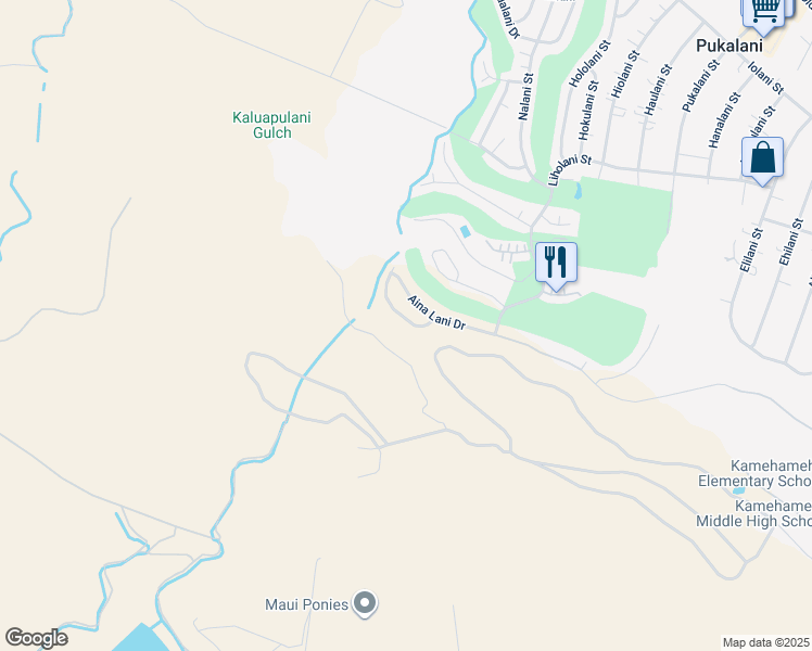 map of restaurants, bars, coffee shops, grocery stores, and more near 2716 Akalani Loop in Makawao